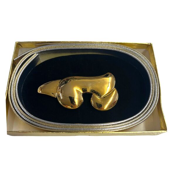 Vintage Tracy Maxwell Gold Tone Abstract Belt Buckle With 2 Interchangeable Belt - Picture 2 of 7